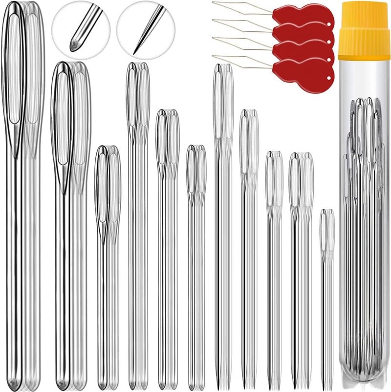 phicivono 55PCS/11Sizes Blunt Needles and Sharp Needles, Large Eye Hand Sewing Needles, Knitting Needles, Yarn Needles, Embroidery Needles, Quilting Needles with 4 Threaders, Weaving Stringing Needles - Image 1